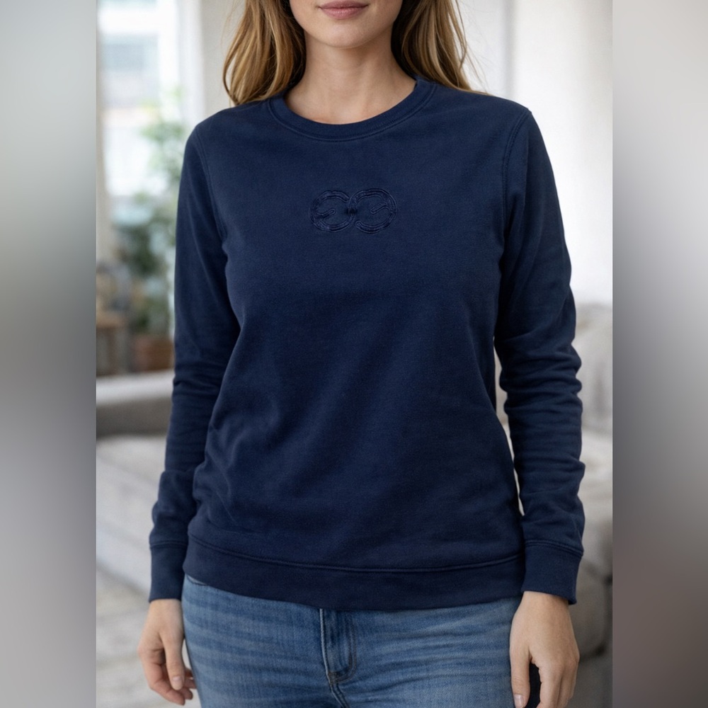Escada Sport Logo Navy Crewneck 100% Cotton Sweater Top